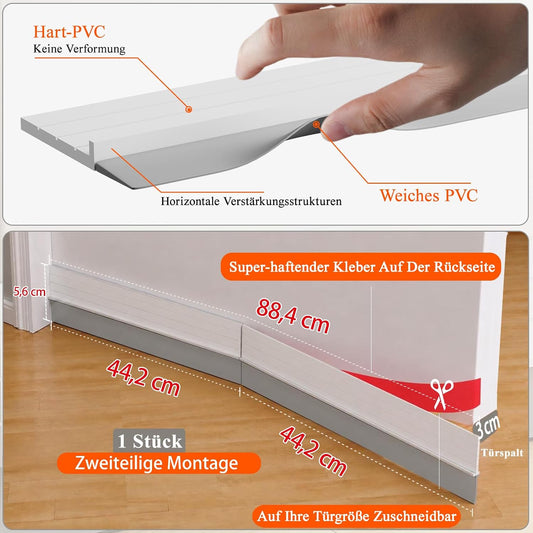 2Pc Total 72" Hard Door Draft Stopper,Door Sweep for Bottom of Door | Weather Stripping Door Seal Adjustable, Under Door Draft Stopper Gap Filler, Bottom Seal, Air,Light,Noise,Dust Blocker-White