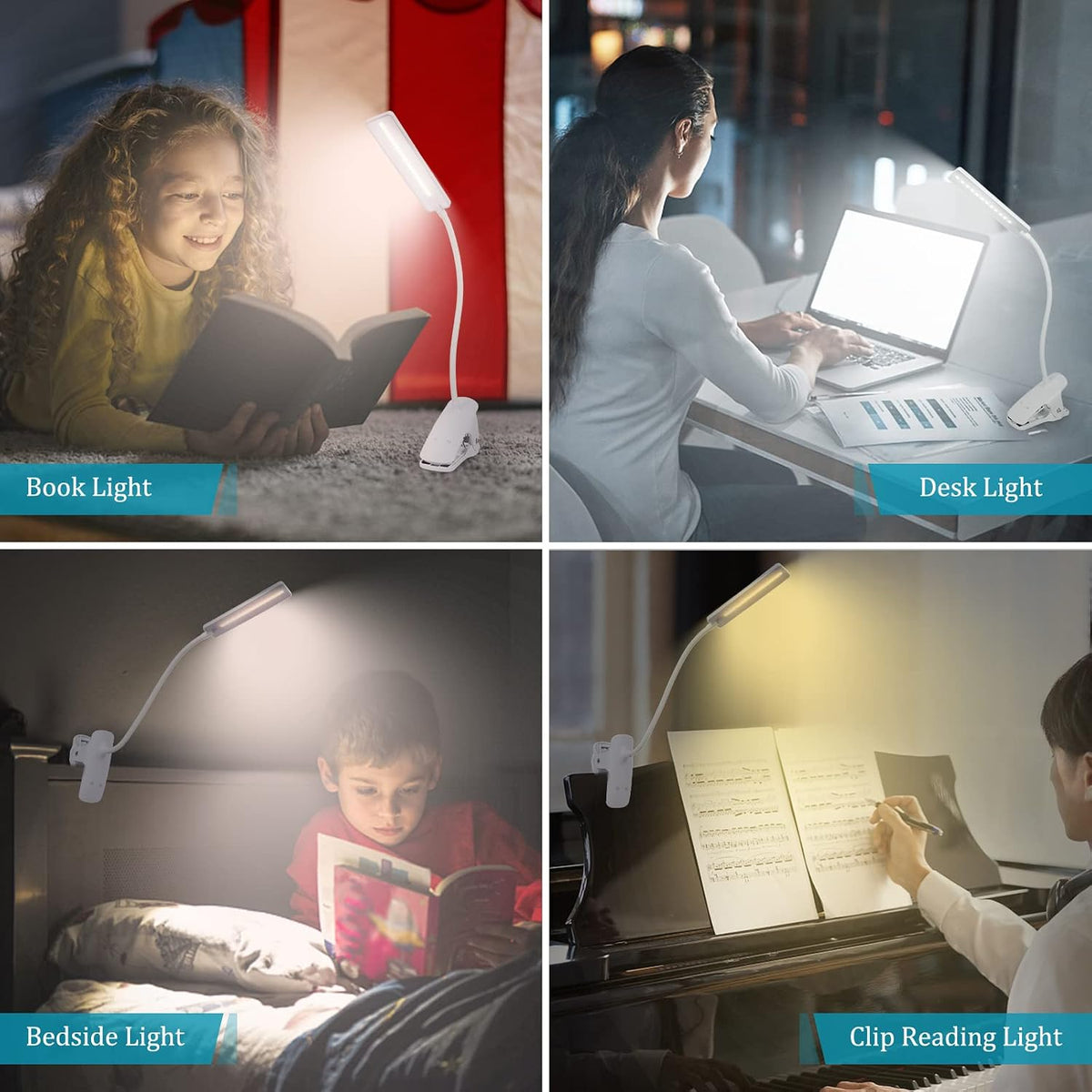 LED Reading Light with Clip USB Rechargeable Book Lights, 24 LEDs Flexible Neck Night Bed Lamp, Touch Control Portable Clamp Desk Lamps for Bed Headboard, Computers -Black