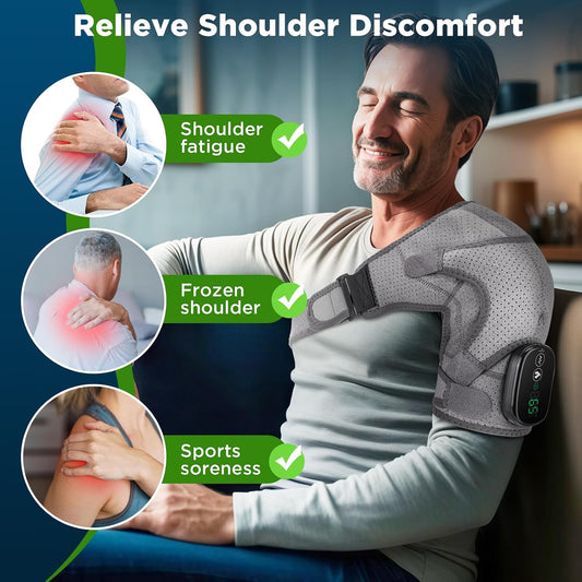 Cordless Shoulder Heating Pad, Heated Shoulder Brace for Men Women Rotator Cuff Pain Relief, Heated Shoulder Wrap with 3 Heat Levels and 3 Vibration Modes for Shoulder Discomfort Relief (Grey)