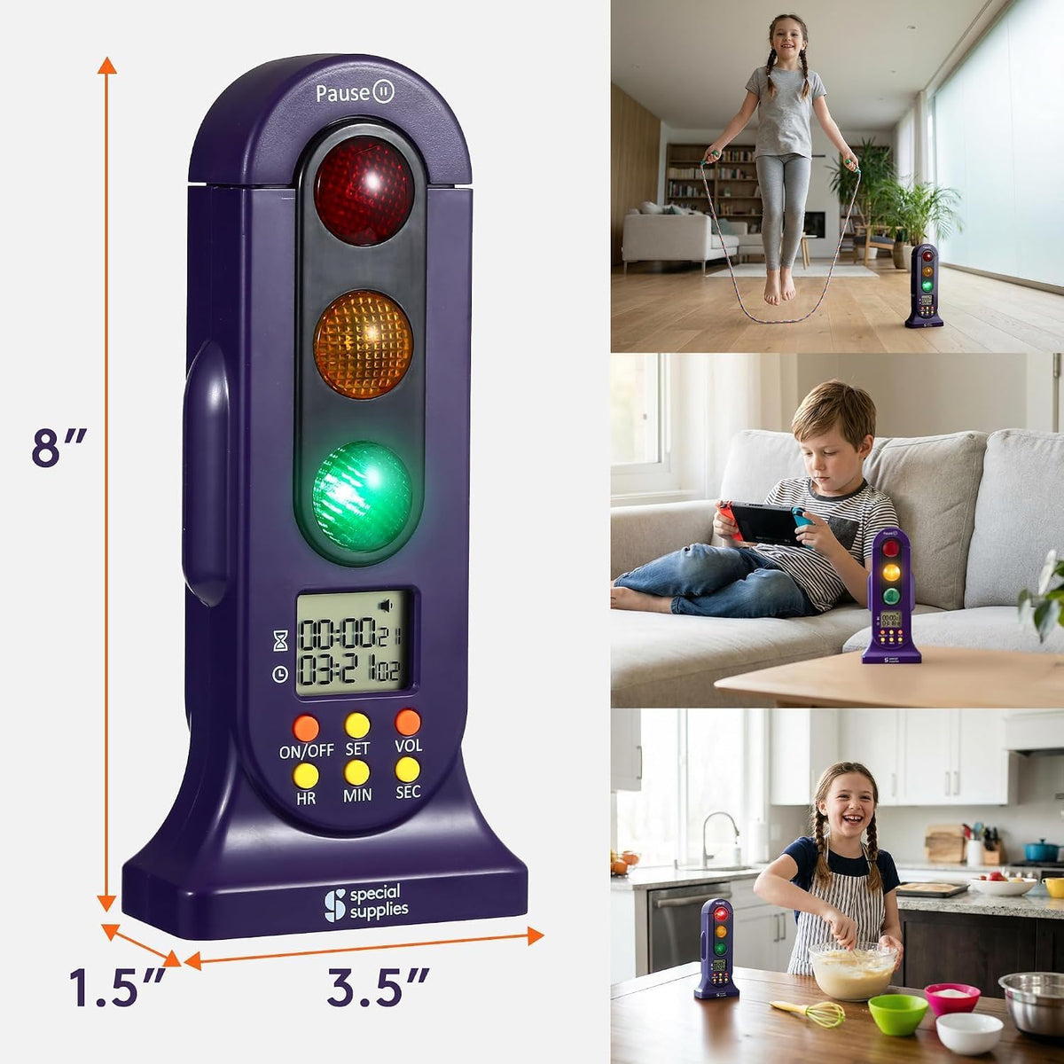Special Supplies Stoplight Audio Visual Timer for Kids with Lights and Stopwatch Timer - Home and Classroom Timer for Time Management and Routines - Ages 3+