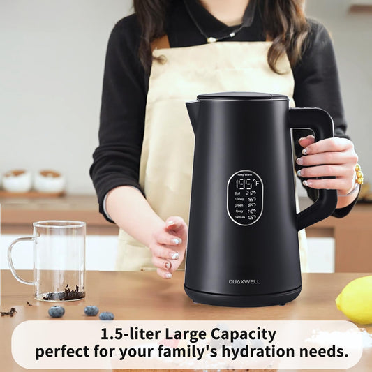 1.5L Electric Kettle Temperature Control, Black | Double Wall Cool Touch Teapot, Fast Boil, 5 Temperature Control, LED Display, Auto Shut-Off & Keep Warm