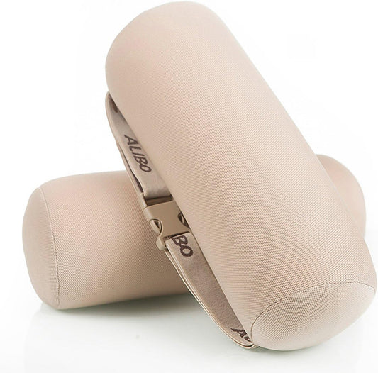 ALIBO Memory Foam Chairs Recliner Car Neck Pillow with Adjustable Strap Soft Auto Cervical Round Roll Bolster Headrest Supports Cushion Pad Black 1 Piece