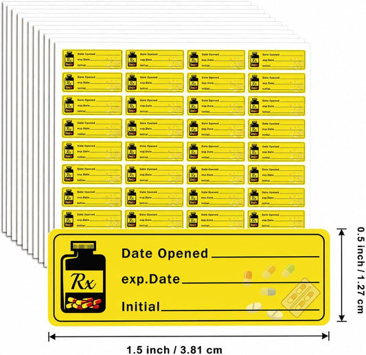 1000 pcs Date Opened Date Expired Stickers 1.5 x 0.5 inch Medication Instruction Pharmacy Expiration Date Drugstore Label Drug Pills EXP Dates Sticker for Inventory Pills Organized