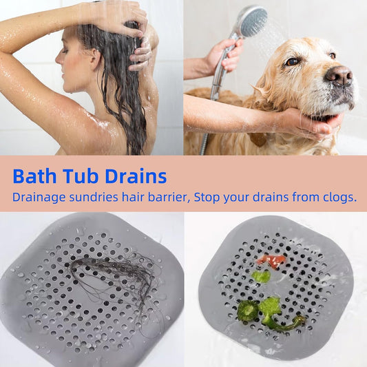 2 Pack Hair Drain Catcher,Square Drain Cover for Shower Silicone Hair Stopper with Suction Cup,Easy to Install Suit for Bathroom,Bathtub,Kitchen (Sliver Grey)