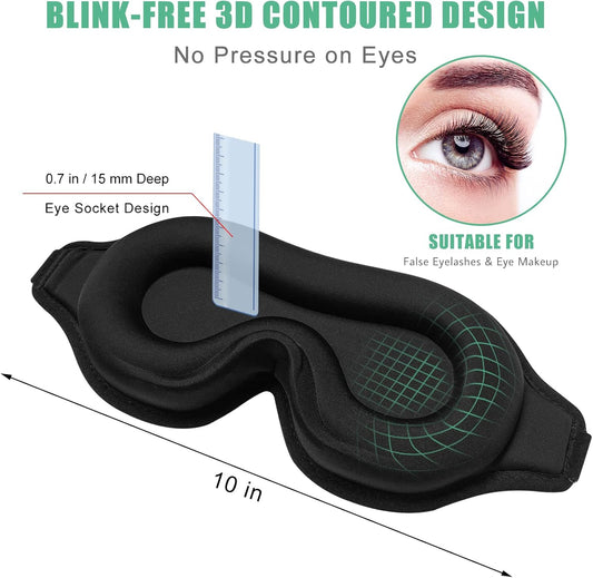 BeeVines 3D Contoured Sleep Mask, Blackout Eye Mask (Black & Grey)