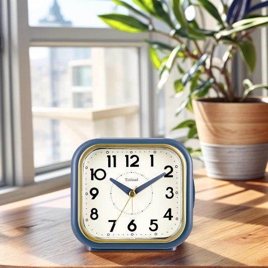 Tinload 4.3" Vintage Retro Analog Alarm Clock, Super Silent Non Ticking Clock with Manual Light, Snooze, Battery Operated, Simply Design, for Living Room, Bedroom, Bedside, Desk(Blue-V2)