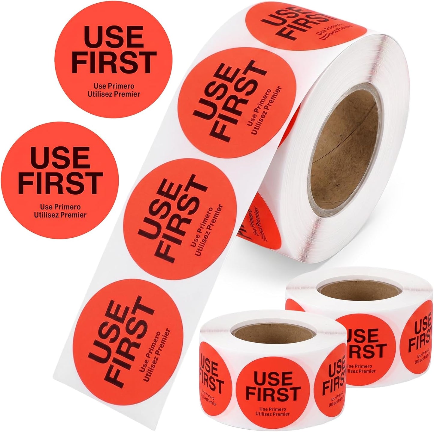 1500 Pcs Use First Stickers Food Service Label 1.5 Inch Inventory Control Labels for Restaurant Rotation, Fluorescent Red Permanent Adhesive Circle Dot Paper Rolls