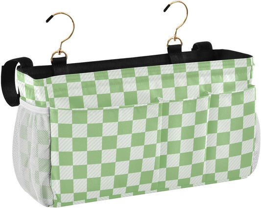 Bedside Caddy Hanging Bunk Bed Caddy Bed Organizer Hanging Pocket with 2 Hooks Bedside Storage Organizer Pocket Bag Holder Checkered Light Green - Colors B