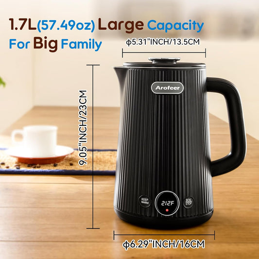 Arofeer® Electric Kettle Temperature Control, 1.7L Stainless Steel Electric Tea Kettle with LED Display, 5 Presets, 4-Hour Keep Warm, Fast Boil Hot Water Kettle for Tea, Coffee & Oatmeal, Black