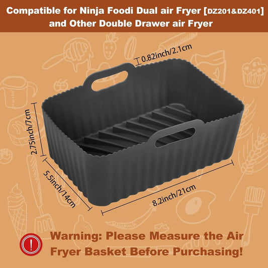 2Pcs Silicone Air Fryer Liners for Ninja Foodi Dual DZ201, Non-Stick Air Fryer Basket Accessories, Reusable Liners Fits 8 QT