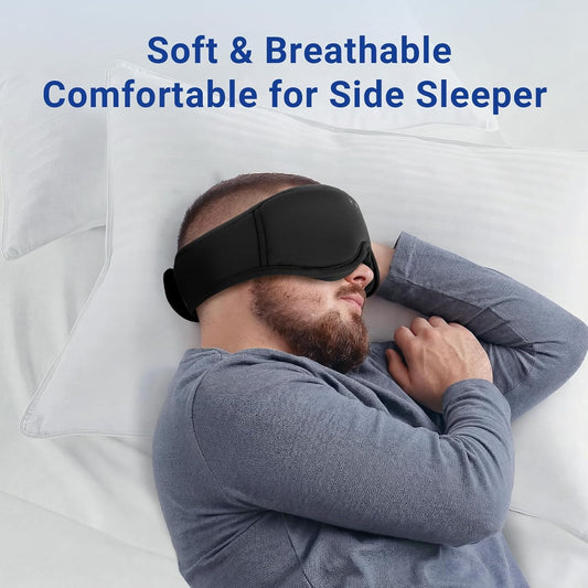 3D Bamboo Cotton Sleep Mask with Bluetooth 5.4 Headphone, Blue | Blackout Eye Mask for Side Sleepers, Music Wireless Bluetooth Earphones HD Speaker Microphone for Travel, Gifts for Women Men