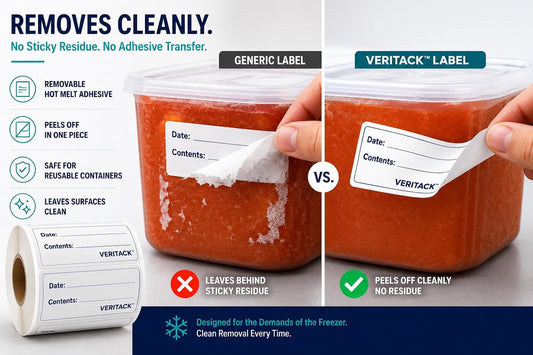 Veritack™ 500 Removable Food Labels – 1" x 3" Writable Stickers for Containers, Meal Prep & Food Storage – Moisture Resistant – Leaves No Residue – Works in Freezer, Fridge & Room Temperature
