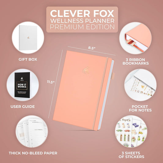 Clever Fox Wellness Journal Premium for Women, Workout & Food Light Pink