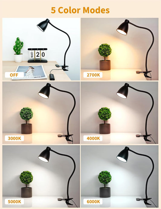BOHON Cute Desk Lamp with Clamp Clip on Light, 5 Color 10 Brightness, Pink | Flexible Gooseneck Pink Lamp 10W 38 LED Auto Off Timer Kawaii Accessories Desk Lights for Office Home Bed Bedside Reading