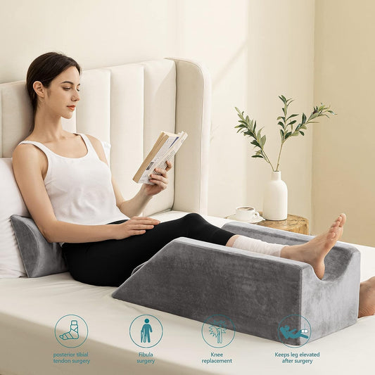 UBBCARE Leg Elevation Pillow for Leg/Knee Surgery Recovery, Memory Foam Leg Pillow with Velvet Washable Cover, Small Grey