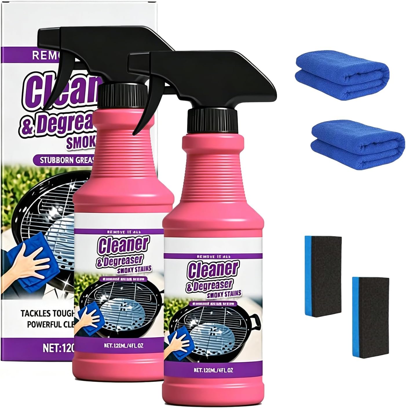 2026 Upgrade Fast Acting Heavy Duty Grill Degreaser Spray Set Multi Grill Cleaner Fast Clean Outdoor Solution for Grills Smoker BBQ Grates Oven Effortless Removes Grease Degreaser Smoky Stain (1PCS)