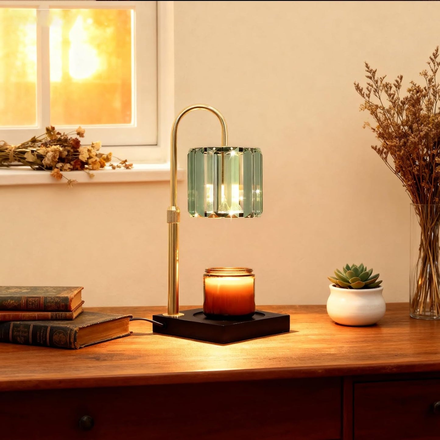 Yuichoy Candle Warmer Lamp with Timer, Dimmable Electric Candle Wamer Adjustable Height, Glass Modern Candles Melter Lamp, Gifts for Women Mom, Clear