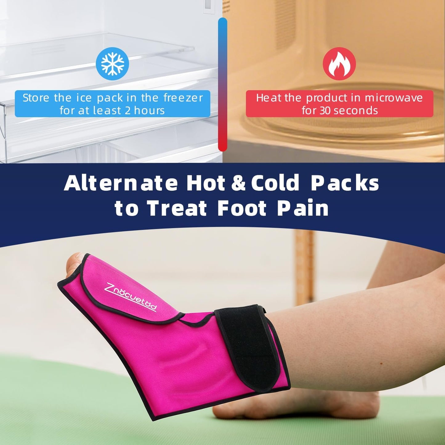 Ankle Ice Pack Wrap for Foot Heel Pain Relief and Swelling Large Reusable Gel Ice Cold Packs for Achilles Tendonitis Plantar Fasciitis Sprained Ankles Swollen Feet Surgery Recovery(Hot Pink)