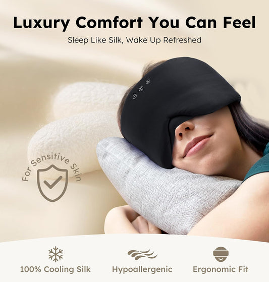 Luxury Bluetooth 5.4 Sleep Mask for Adults - Ice Fiber Cooling & HD Sound, 100% Light Blocking Adjustable Eye Cover for Travel & Side Sleepers - Soft Sleep Headphones with 10H Playtime