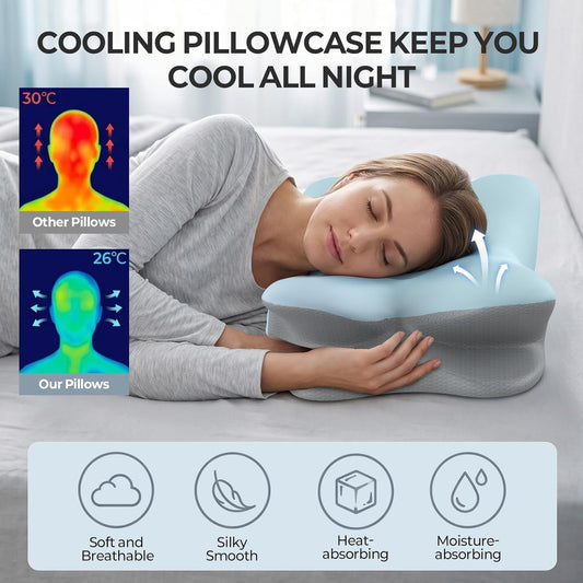 Cervical Neck Pillow for Pain Relief - Ergonomic Side Sleeper Pillow(Blue) | Memory Foam Pillows for Sleeping, Contour Pillow for Neck Support,Bed Pillow for Side Back Stomach Sleepers