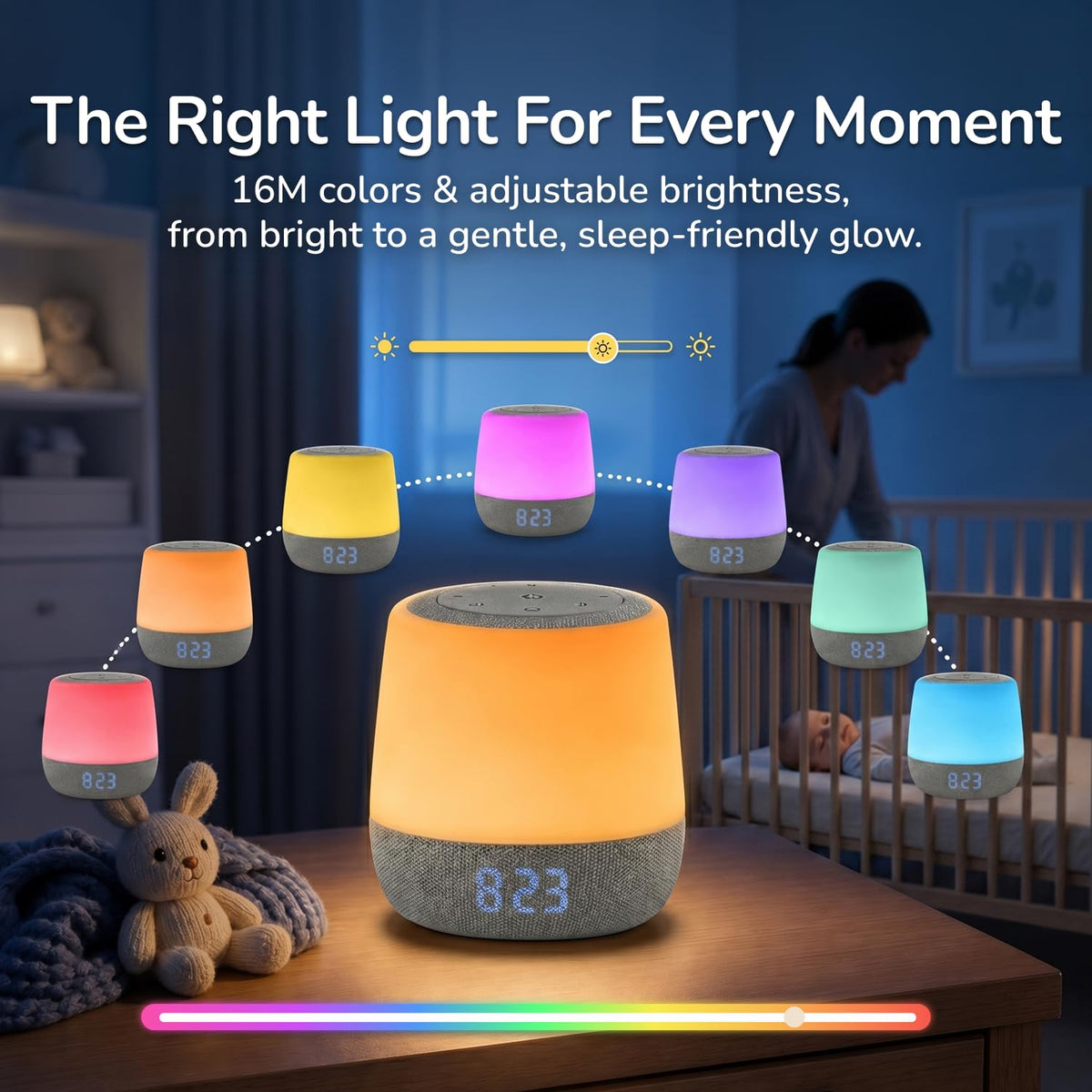 Babysense Baby Sound Machine with Night Light for Sleeping - Smart Portable Nursery White Noise Machine for Babies & Kids, Free App, No Subscription, 28 Sounds, Ok-to-Wake Alarm Clock, Sleep Timer