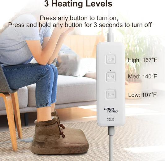 GOQOTOMO Heated Electric Foot Warmer Fast Heating Pad Ultra Soft Flannel Fleece with 3 Settings and Machine-Washable for Men and Women-NBZ