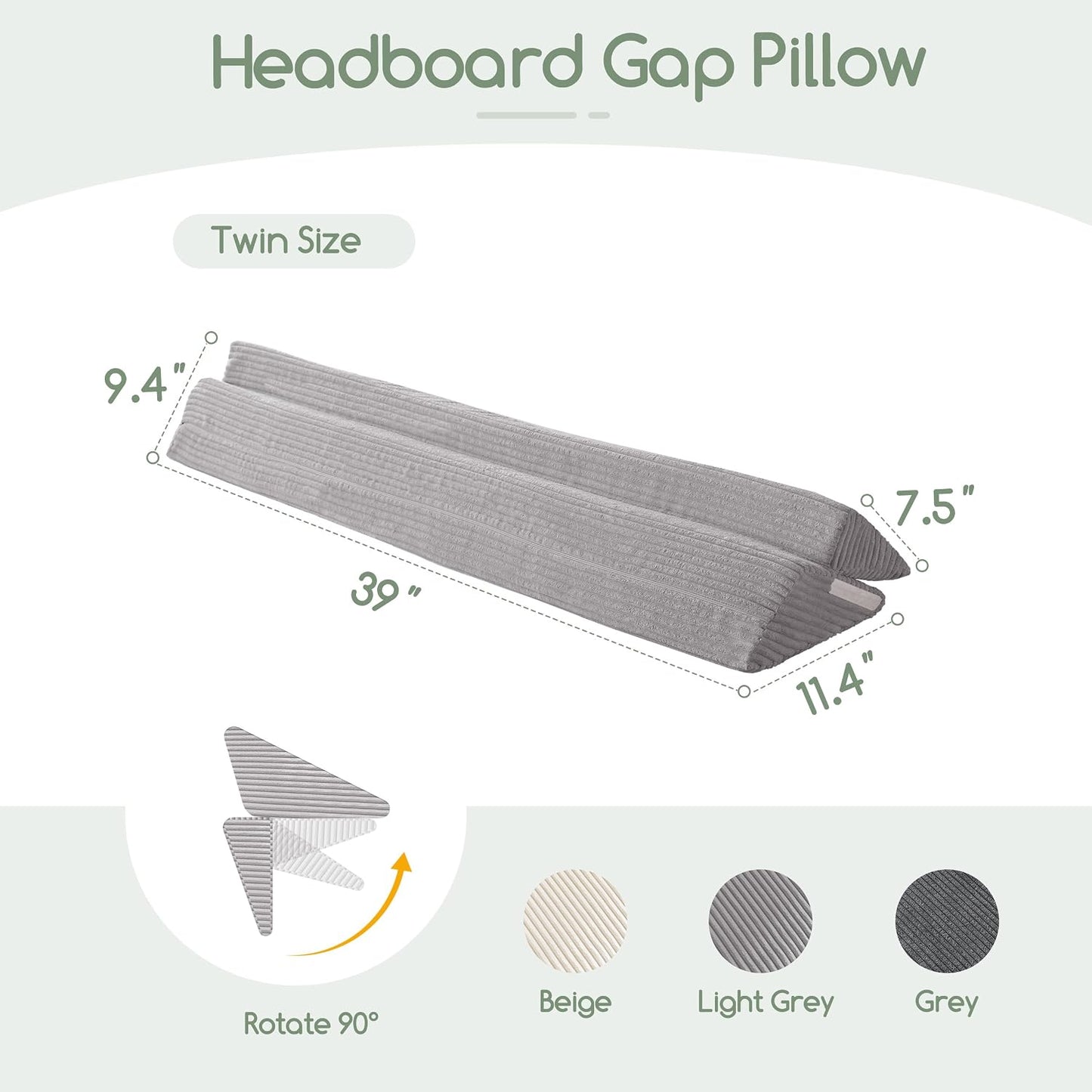 HIGOGOGO Queen Size Wedge Pillow for Headboard Gap - Multi Functional Mattress Wedge Bed Gap Filler Close The Gap (0-7") Between Your Mattress and Headboard or Wall (Grey 60"x11"x9")