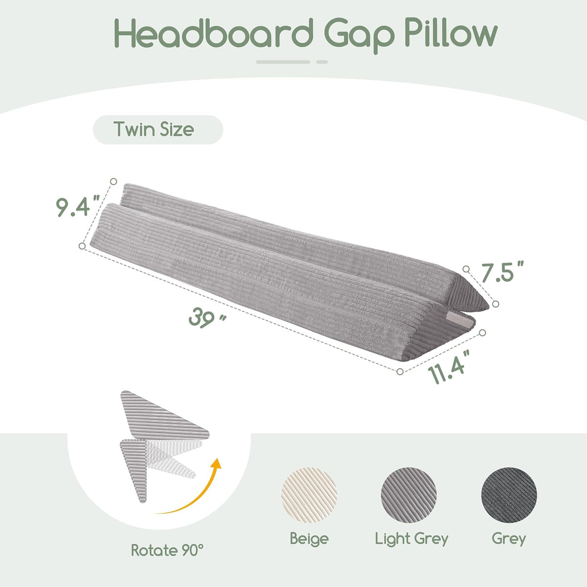 HIGOGOGO Queen Size Wedge Pillow for Headboard Gap - Multi Functional Mattress Wedge Bed Gap Filler Close The Gap (0-7") Between Your Mattress and Headboard or Wall (Grey 60"x11"x9")