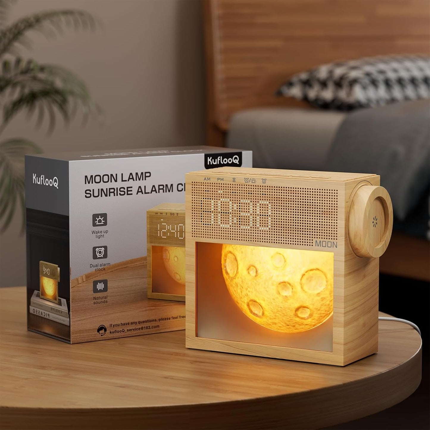 Sound Machine Alarm Clock with Sunrise Wake-Up Light, Plug-in Digital Clock | White Noise Machine with 20 Soothing Sounds for Sleeping, Dual Alarms, Snooze, Timer, Dimm Gentle Moon Night Lamp for Bedroom