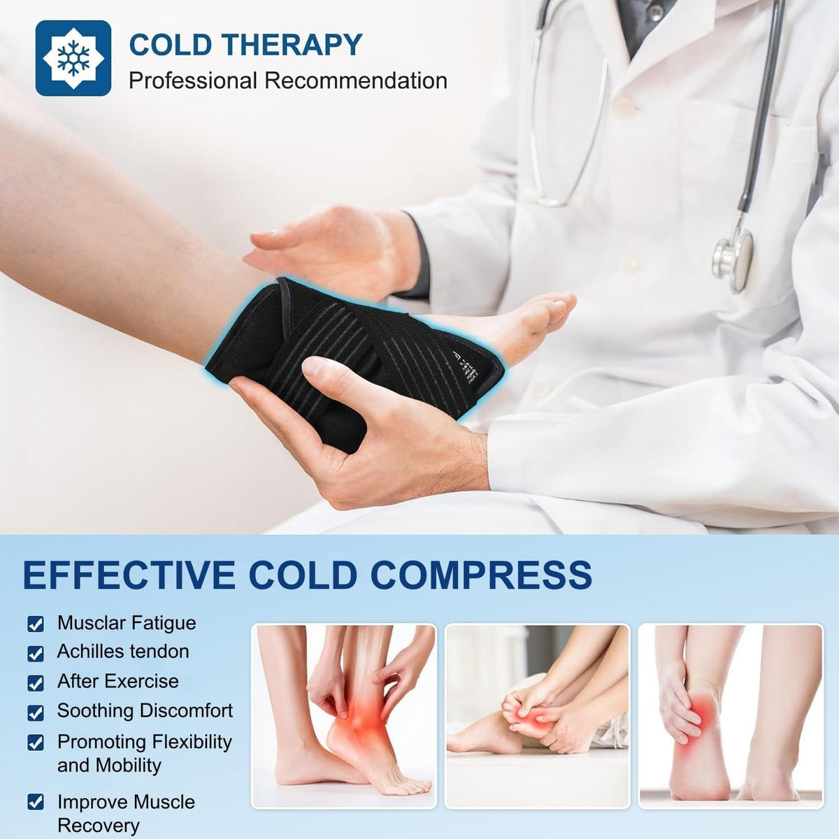 Ankle Ice Pack Wrap with Compression – Reusable Cold Gel Pack for Foot and Achilles, Dual Strap Design with Soft Plush Lining, Flexible Cold Therapy for Ankle Support