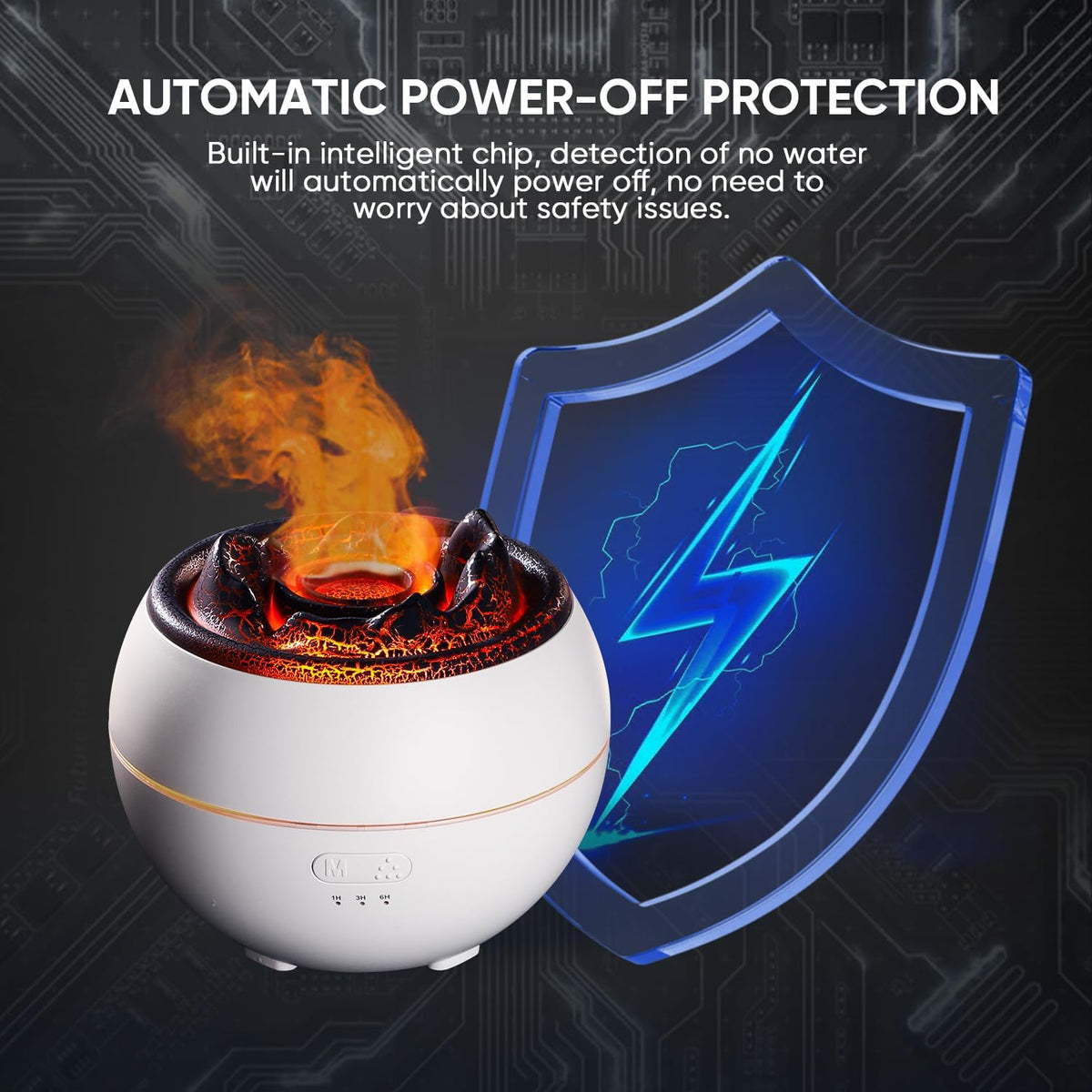 YALEDI Essential Oil Diffuser, Volcano Fire Flame Aromatherapy Diffuser, 360ml Ultrasonic Cool Mist Humidifier, Scent Aroma Diffuser with 7 Colors Light, Timer & Auto Shut-Off for Home, Room (Black)