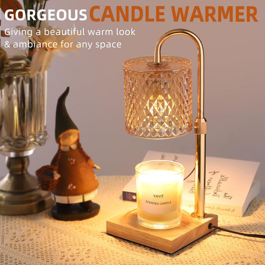 Candle Warmer Lamp with Timer Dimmer, Home Decor for Women Birthday | Gold Candle Warmer with 2 Bulbs for Jar Candles, Height Adjustable Candle Lamps