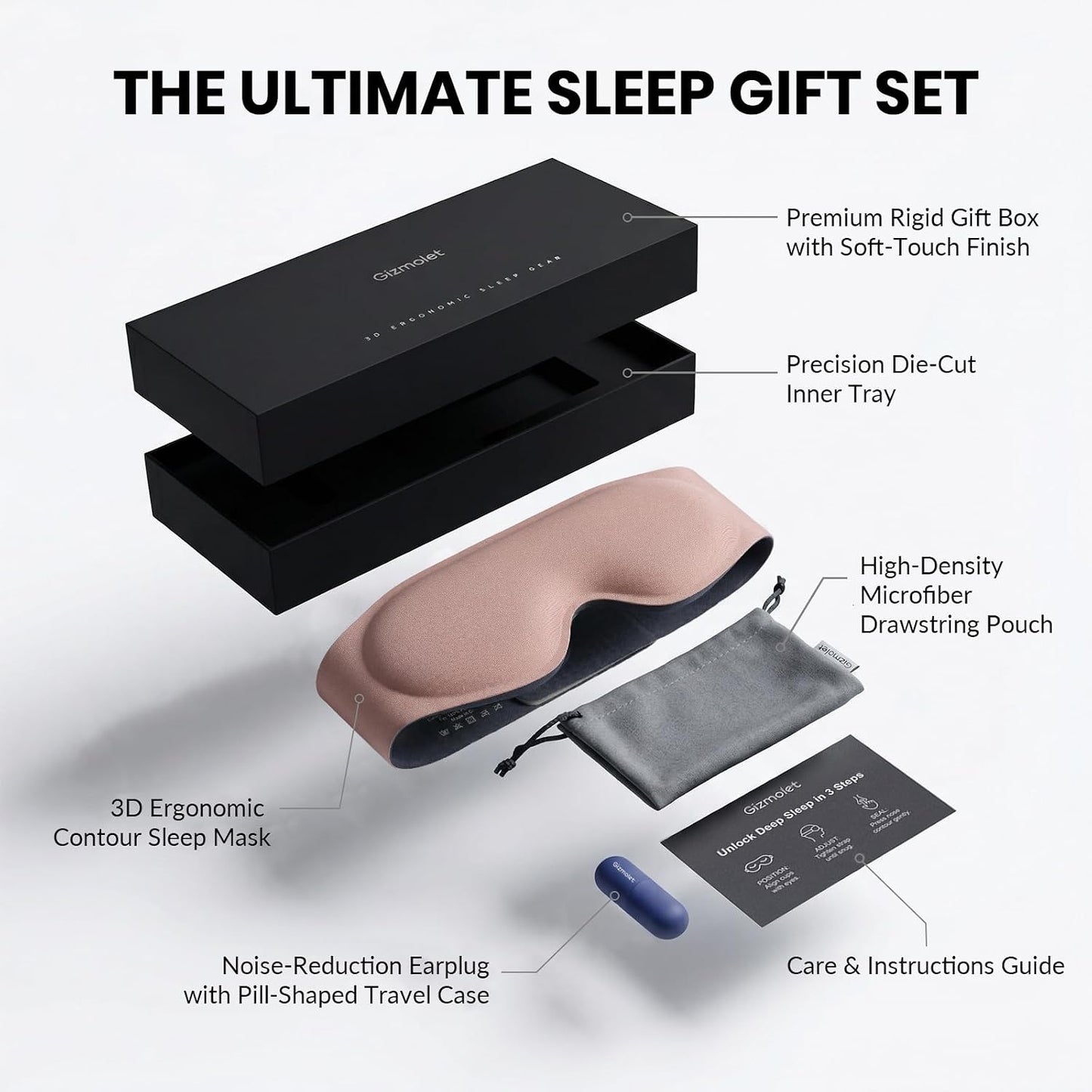 Maximum Blackout Sleep Mask for Deep Sleep, 3D Eye Mask with Spacious Eye Cups, Zero Eye Pressure, Long Eyelash & Lash Extension Friendly, Eye Cover for Travel/Shift Work/Daytime Sleep, Black
