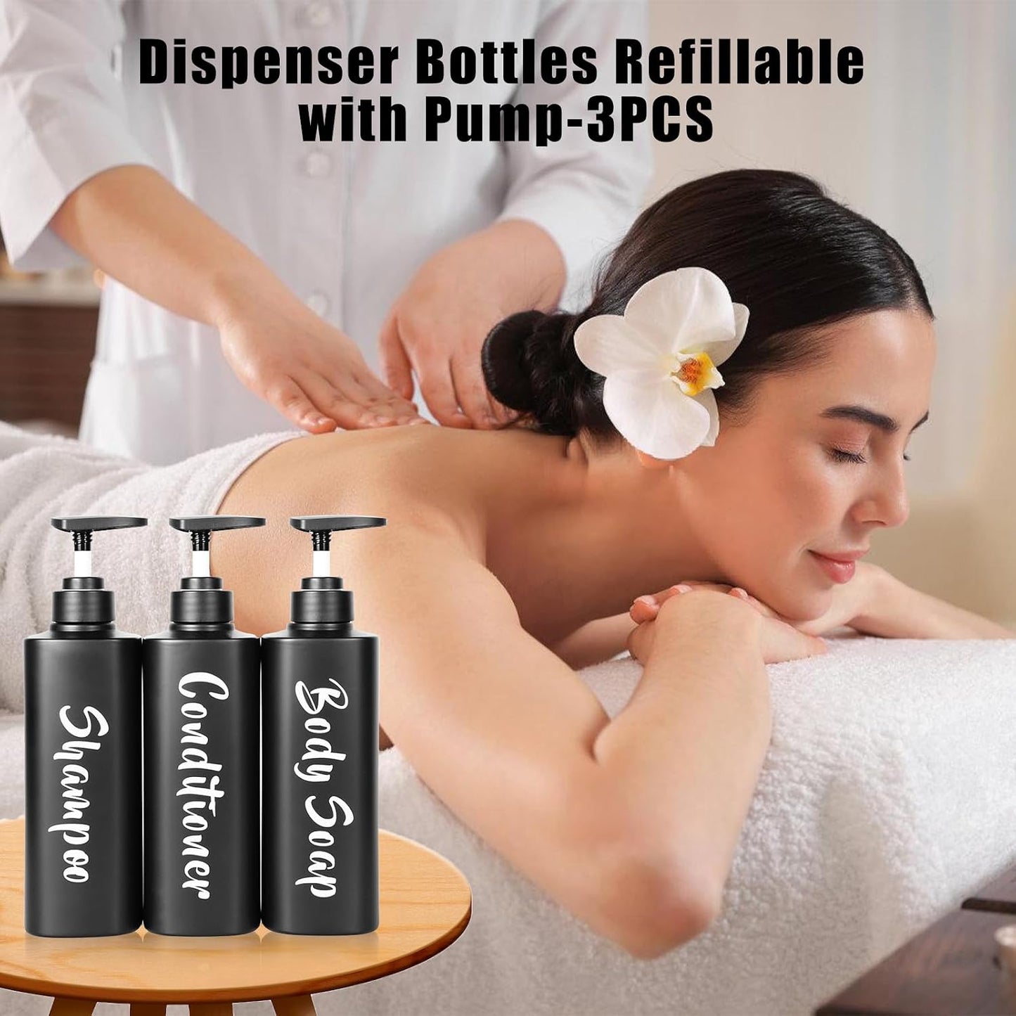 AUMIO 16.9oz Shampoo Dispenser for Shower Wall 3 Chamber, Drill Free Shampoo and Conditioner Dispenser with 6 Waterproof Labels, Wall Mounted Shower Soap Dispenser Shampoo Bottles for Home Bathroom