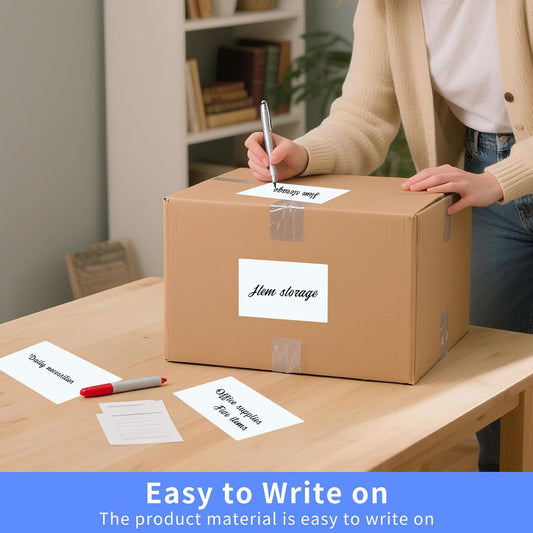 250pcs 3.5 x 2.25 Inch Blank Name Tag Stickers Removable Freezer Labels | Easy Peel Off, Tear Resistant, No Residue, Write On Moving Labels for Classroom Storage Bins Jars Food Containers Box