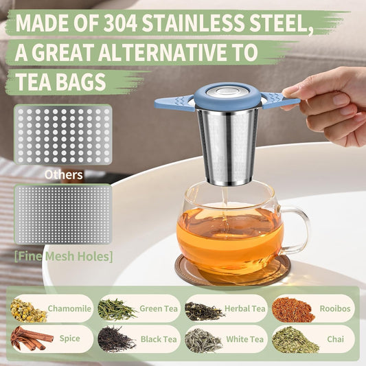 Tea Infuser for Loose Leaf Tea, ASWETMEL Stainless Steel Tea Infuser with Heat Proof Silicone Handles, Extra Fine Mesh Tea Strainers Filter Fine Tea Leaves Effectively, Fits Tea Pots, Mugs, Cup