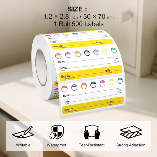500 PCS Restaurant Quality Shelf Life Food Rotation Labels Vinyl | Removable Freezer Stickers with Collection Date, 2.8 × 1.2 Inches, Oil-Proof, Self Adhesive, Writable Tape,for Home, Kitche