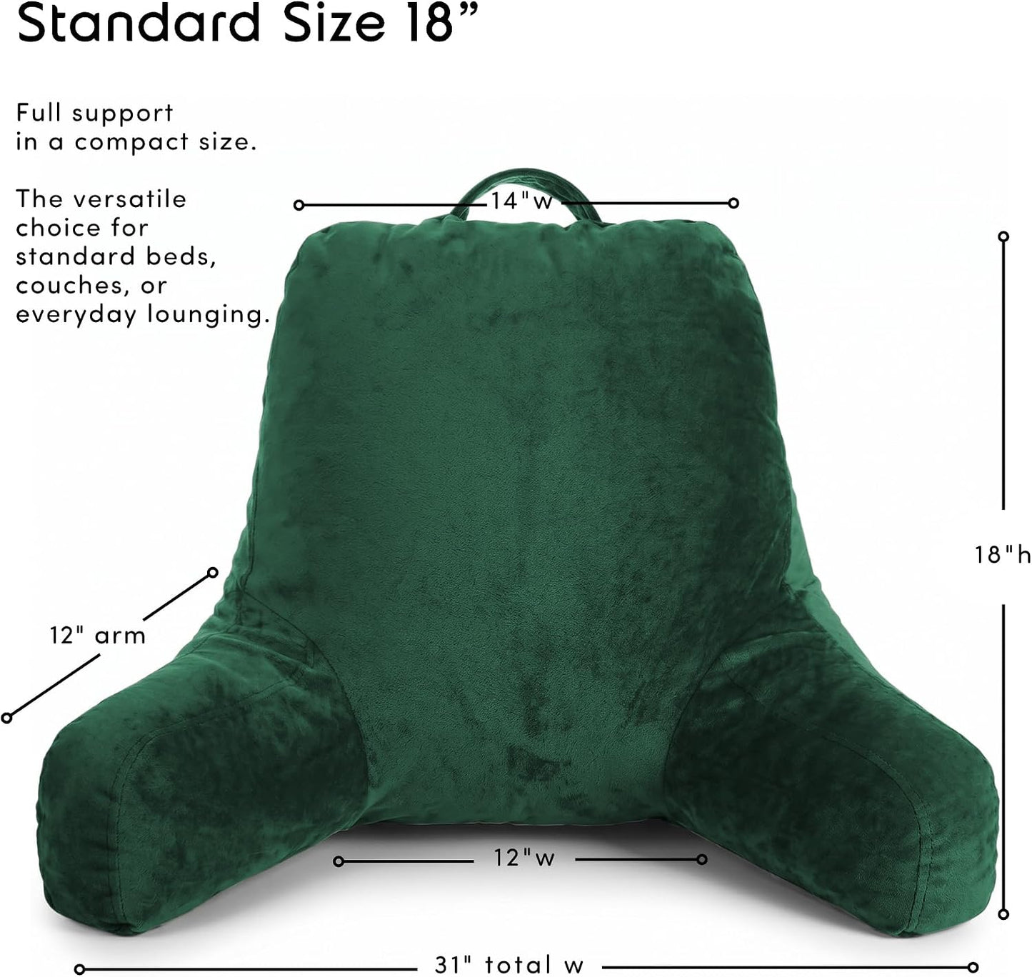 Nestl Reading Pillow with Shredded Memory Foam, Designed for Sitting Up in Bed and Couch, Back and Arms Adjustable Support for Adult & Teens Backrest Pillows for Reading, with Washable Cover Dark Grey