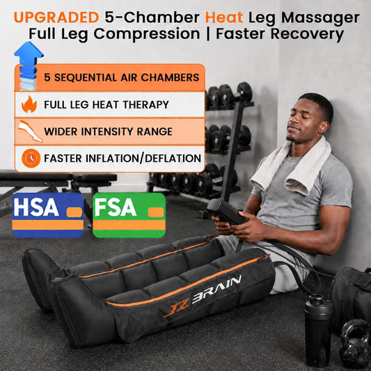 JZBRAIN Air Compression Boots Leg Massager: Sequential Full-Leg Recovery with Heat, 6 Modes & 11 Intensities for Post‑Workout Relieve & Daily Relaxation for Athletes, Fitness Users (Medium)