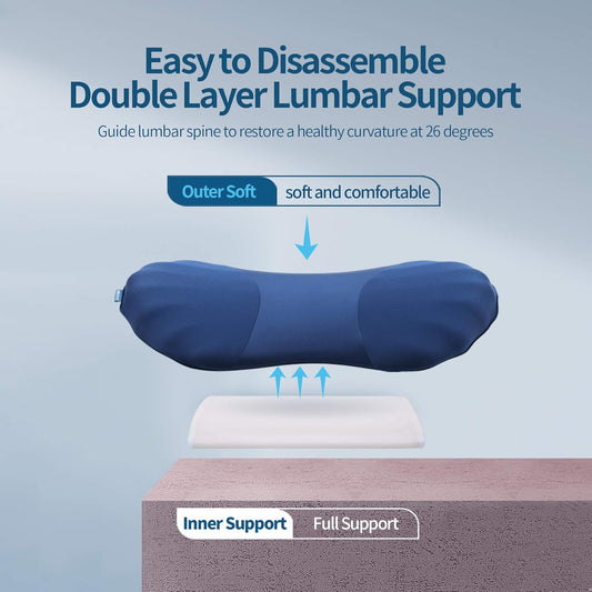 RESTCLOUD Adjustable Lumbar Support Pillow for Sleeping Memory Foam Back Support Pillow for Lower Back Pain Relief and Sleeping, Lumbar Support Pillow for Bed and Chair
