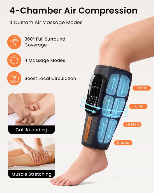 Cordless Calf Massager with Heat and Compression, Single Leg Sleeve
