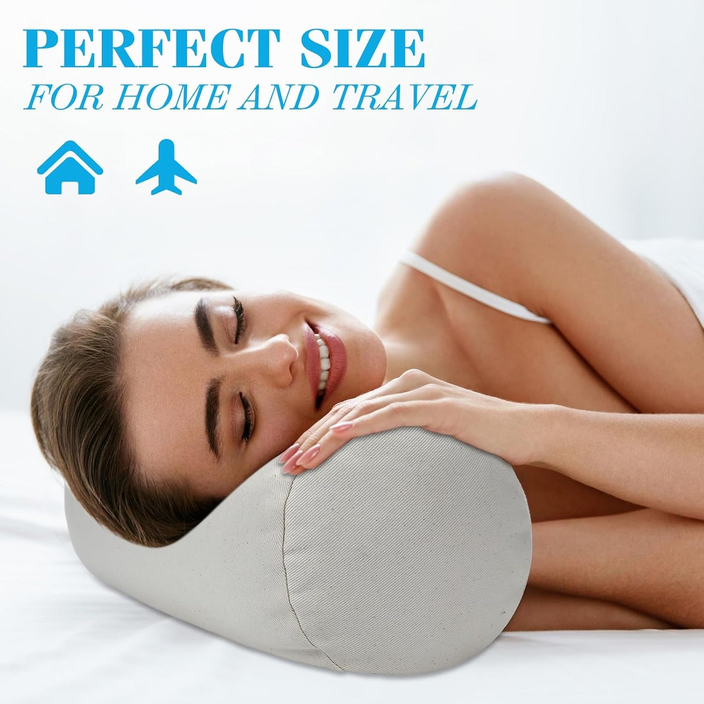 DoubleFill Buckwheat Pillow Cylinder Bolster Pillow to Provide Firm Support, Cervical Neck Roll Adjustable with Organic Pillowcase, Tartary Buckwheat Hulls