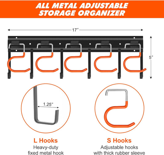 TVKB 68'' All Metal Garden Tool Organizer Adjustable Garage Tool Organizer Wall Mount Garage Organizers and Storage with Heavy Duty Hooks Tool Hangers for Garage Wall, Shed, Garden