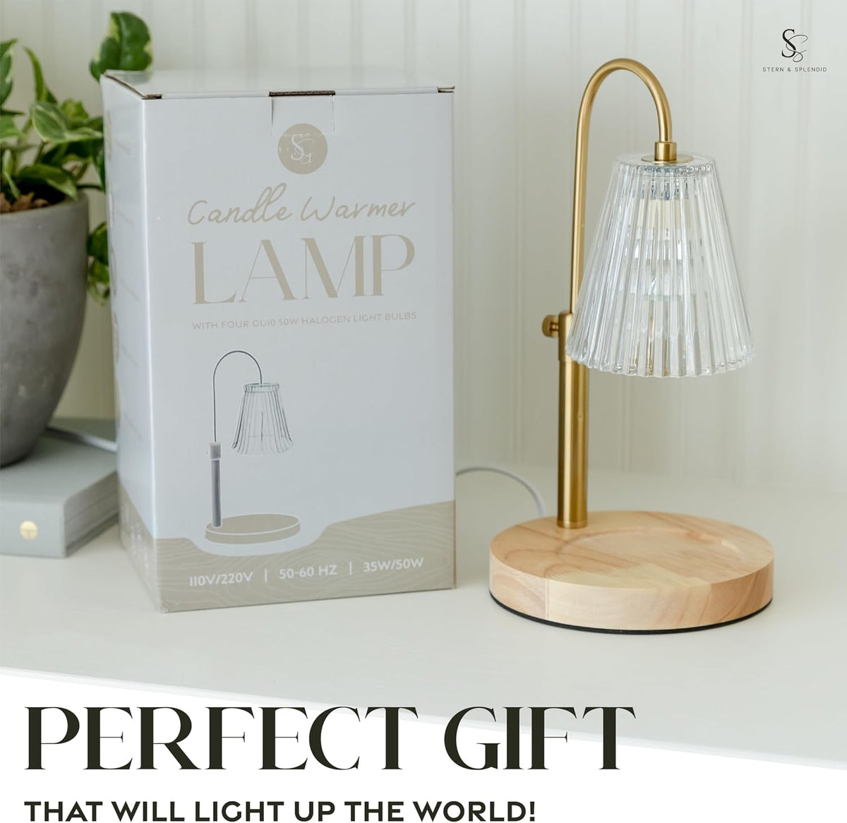 Flameless Candle Warmer Lamp for Jar Candles Large & Small – Dimmable Lamp Candle Warmer Electric with Large Marble Base & Adjustable Height – Candle Melter with Timer and 4 Halogen Light Bulbs