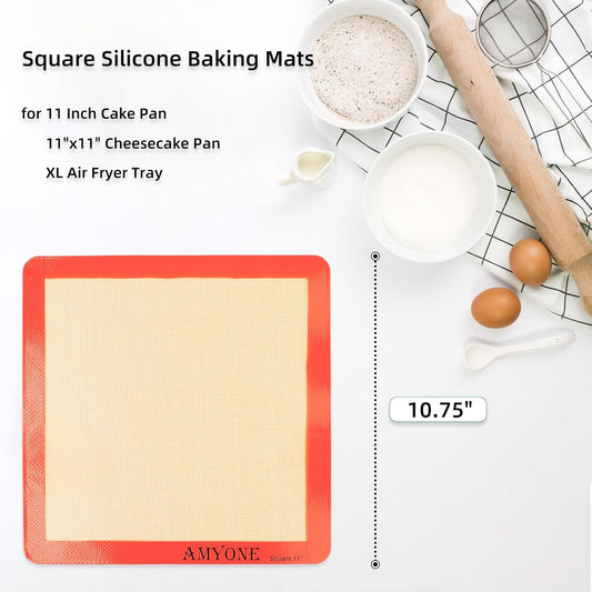 AMYONE 11x11 Silicone Baking Mat, Square Air Fryer Liner, Platinum, 2 Pack