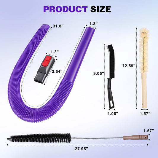 Lovepea Dryer Vent Cleaner Kit for Dyson V15 V12 V11 V10 V9 V8 V7, Hose Attachment Flexible Crevice Drum Lint Brush Trap Cleaning Tool Kit, 4 Piece