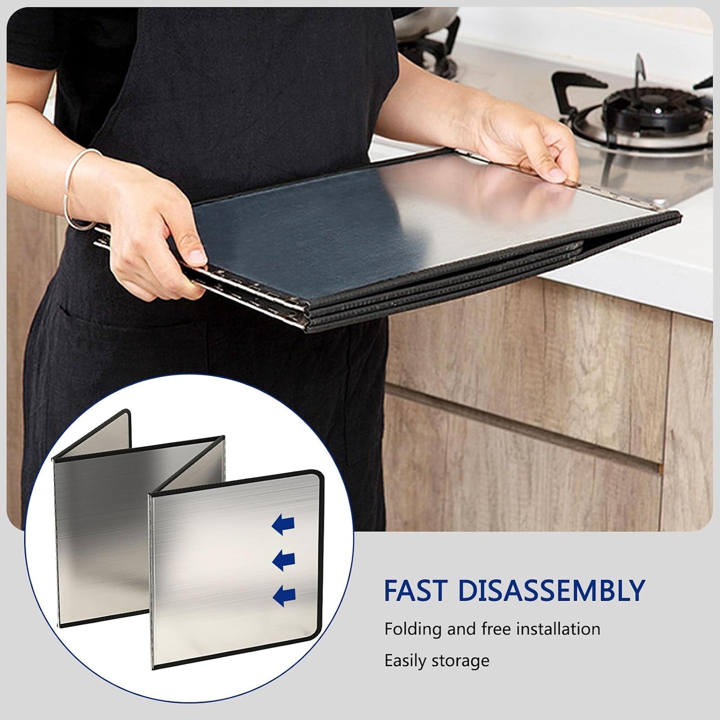 2 Pieces 2 Sided Grease Splatter Guard Foldable Splatter Guard for Stove Stainless Steel Oil Splatter Screens Backsplash for Wall Gas Range Frying Pan Camping(Size:11.8×15.7inches)
