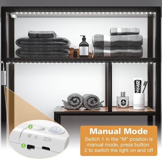 WOBANE Motion Sensor Stair Strip Lights,Rechargeable LED Closet Light,White