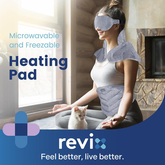 REVIX Microwave Heating Pad Set, Moist Heat Neck Shoulder Wrap & Eye Mask | 3-Piece Microwavable Heat Set, Moist Warmth for Neck, Shoulders, Back & Eyes, Weighted Plush Fabric for Relaxing, Purple