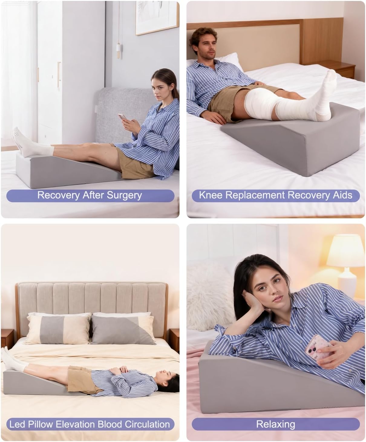 Knee Surgery Pillow Straight Leg Pillow Elevation Blood Circulation | Cooling Cover Foam Wedge for Elevating Leg Machine Washable Removable| Knee Wedge Pillow Post Surgery